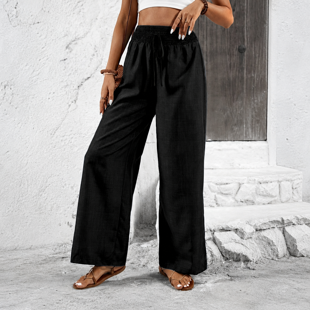 Drawstring Wide Leg Casual Pants For Women