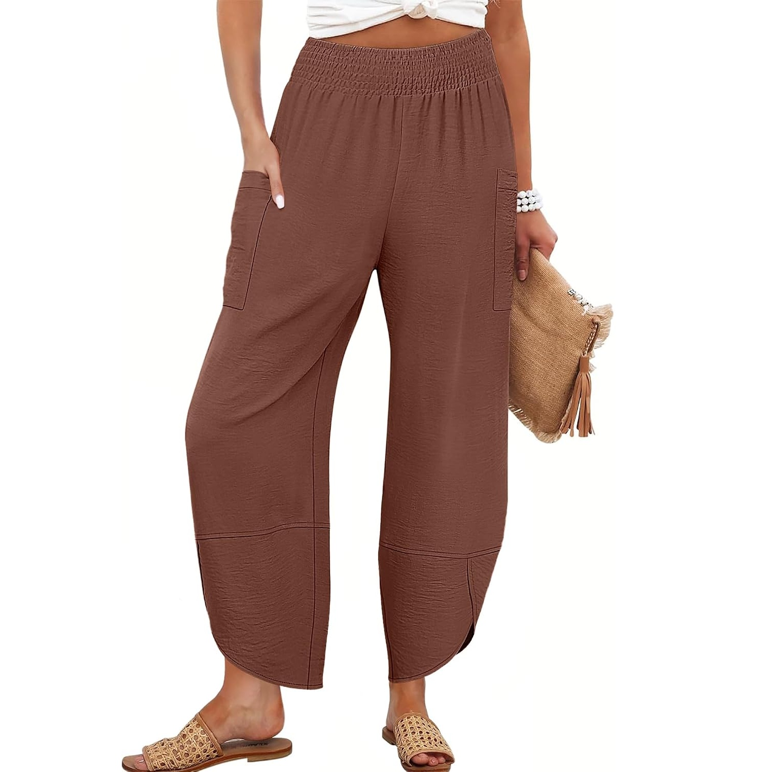 Casual Lounge Wide Flowy Loose Cropped Fit Pants For Women