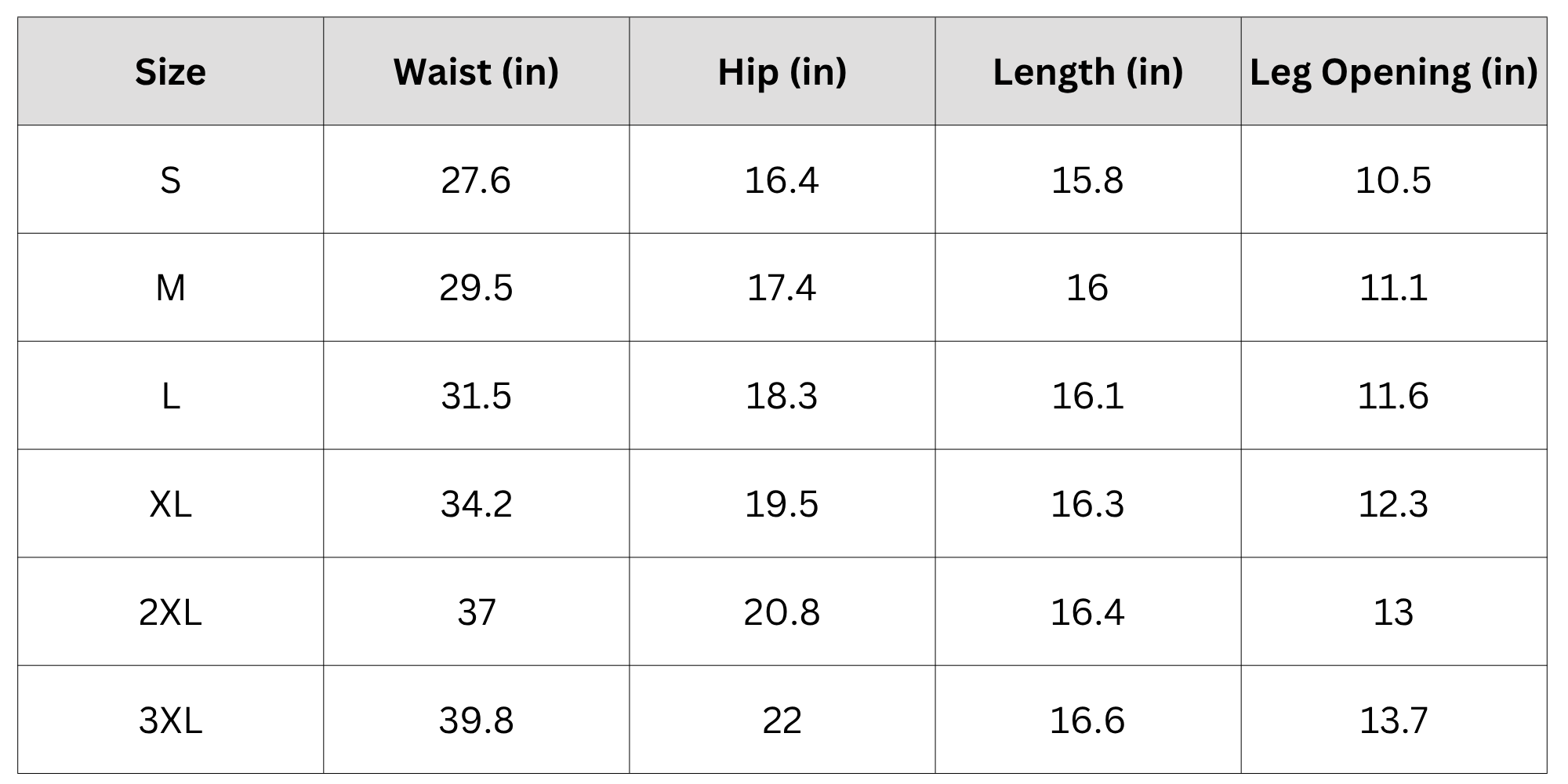 Size Chart