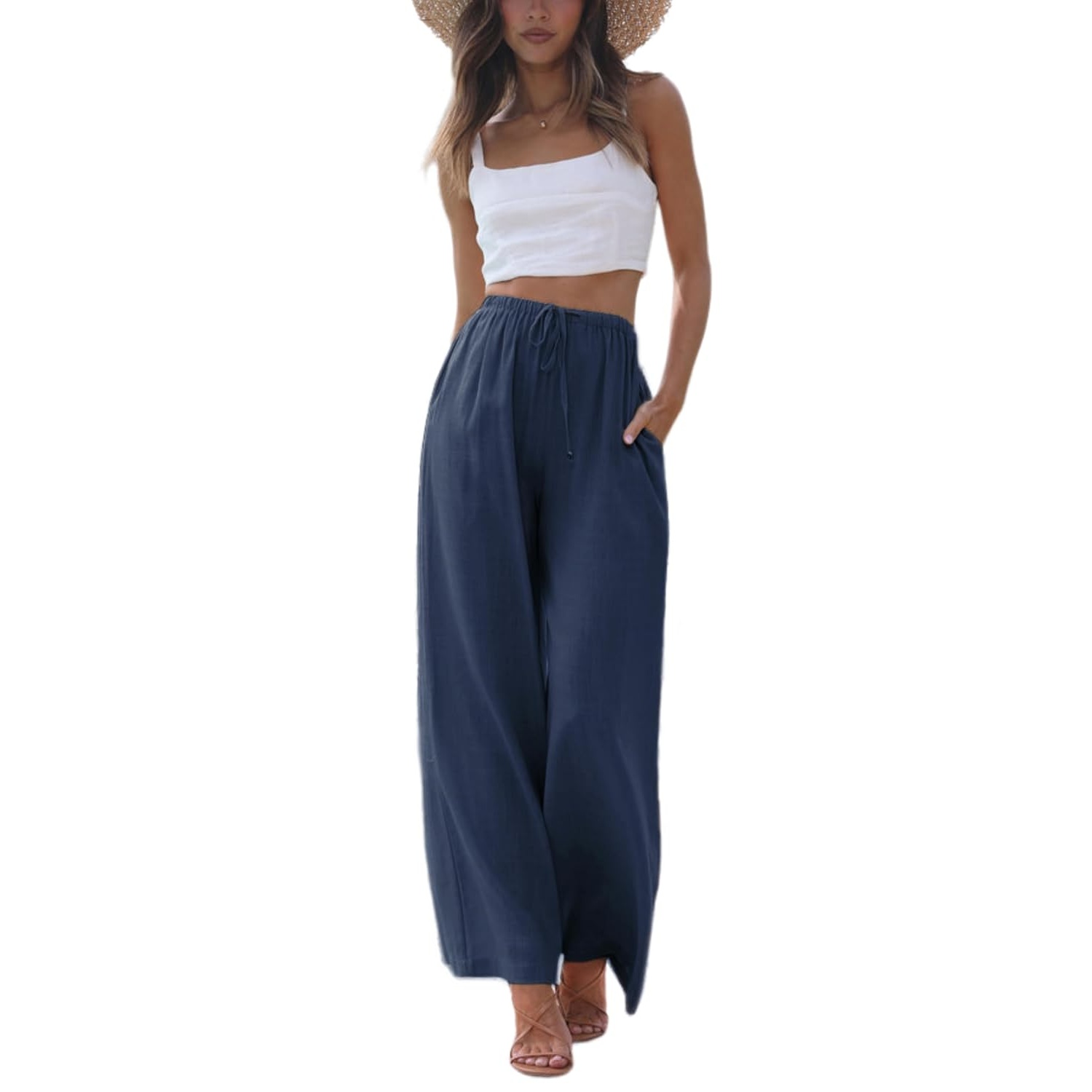 Wide Palazzo Cotton Linen Beach Summer Pants For Women