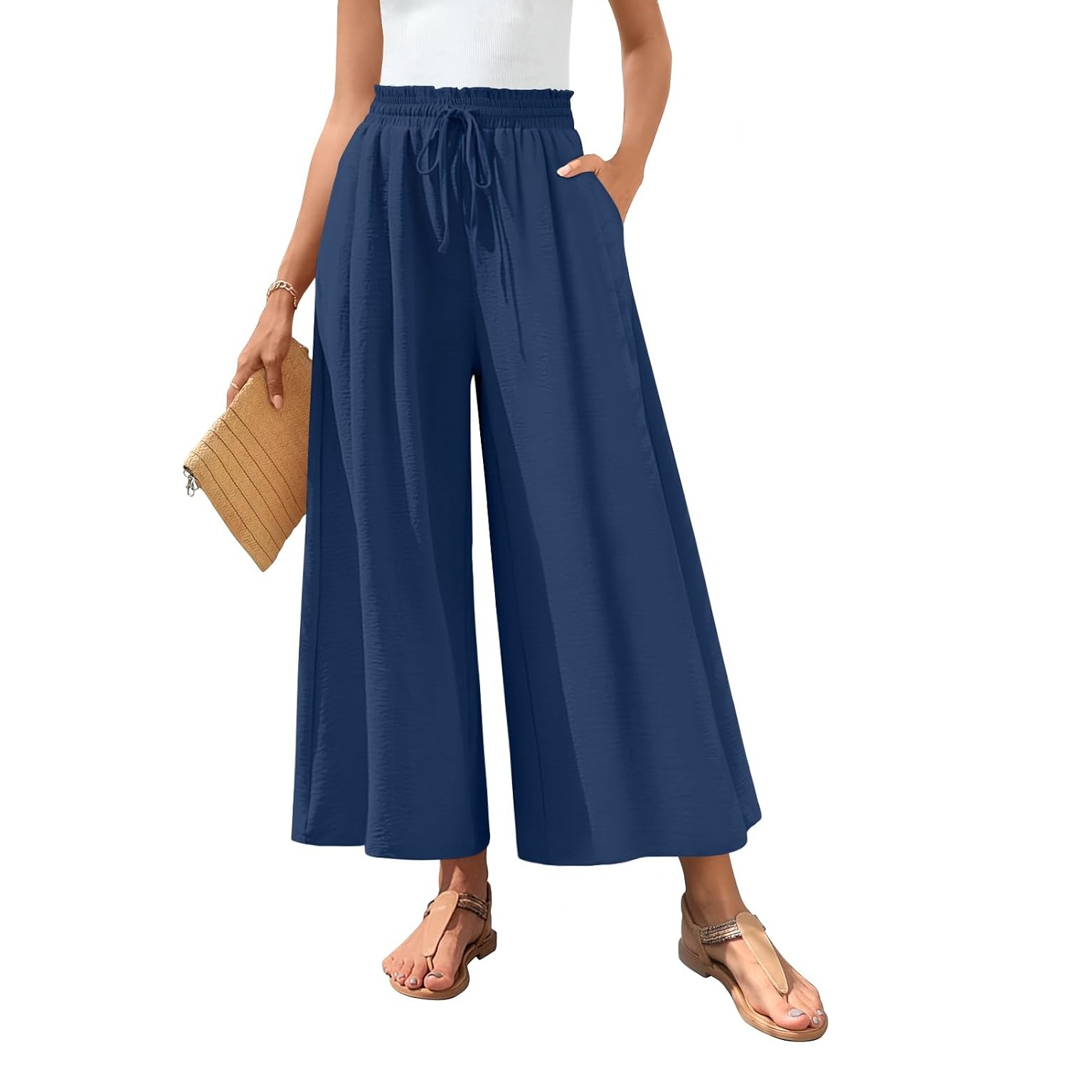Solid Wide Palazzo Pants With Pockets For Women