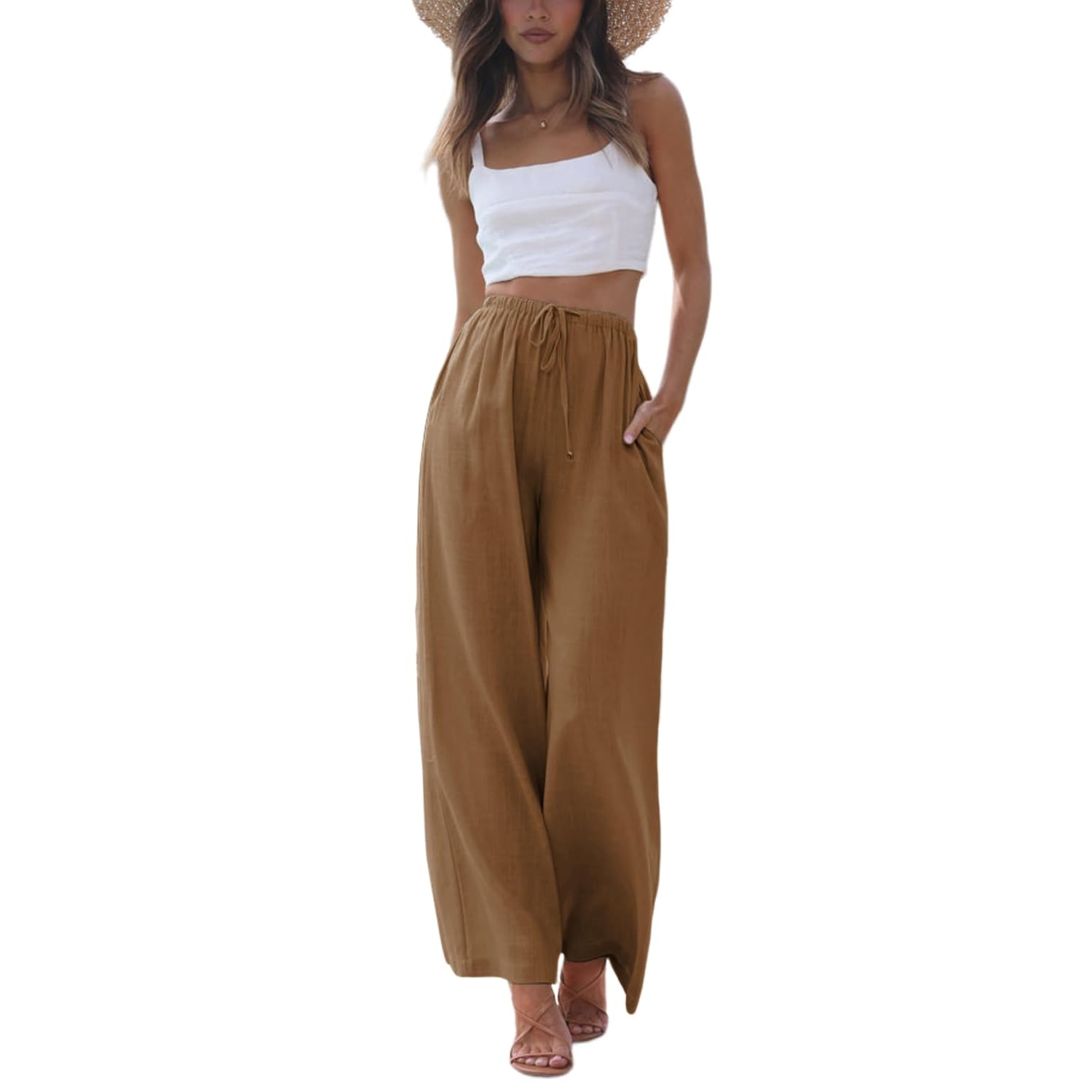 Wide Palazzo Cotton Linen Beach Summer Pants For Women