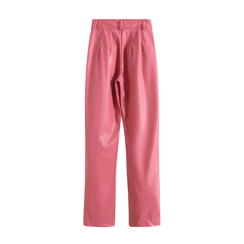 Vintage High Waist Faux Leather Straight Pants-Legletic