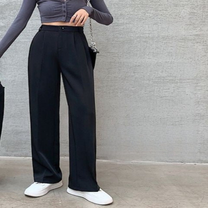 Casual High Waist Loose Fit Wide Leg Pants For Female-Legletic