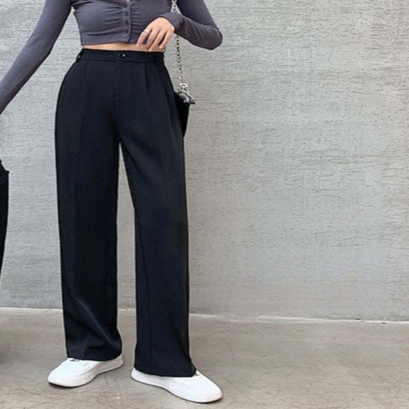 Casual High Waist Loose Fit Wide Leg Pants For Female-Legletic