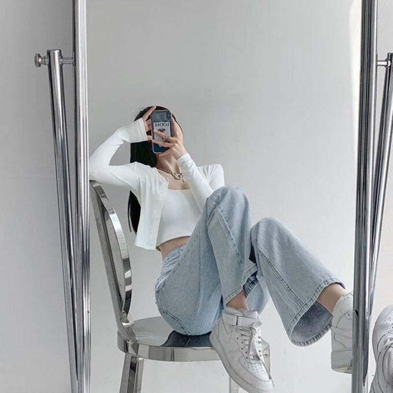 Baggy Women's High Waist Straight Loose Jeans-Legletic