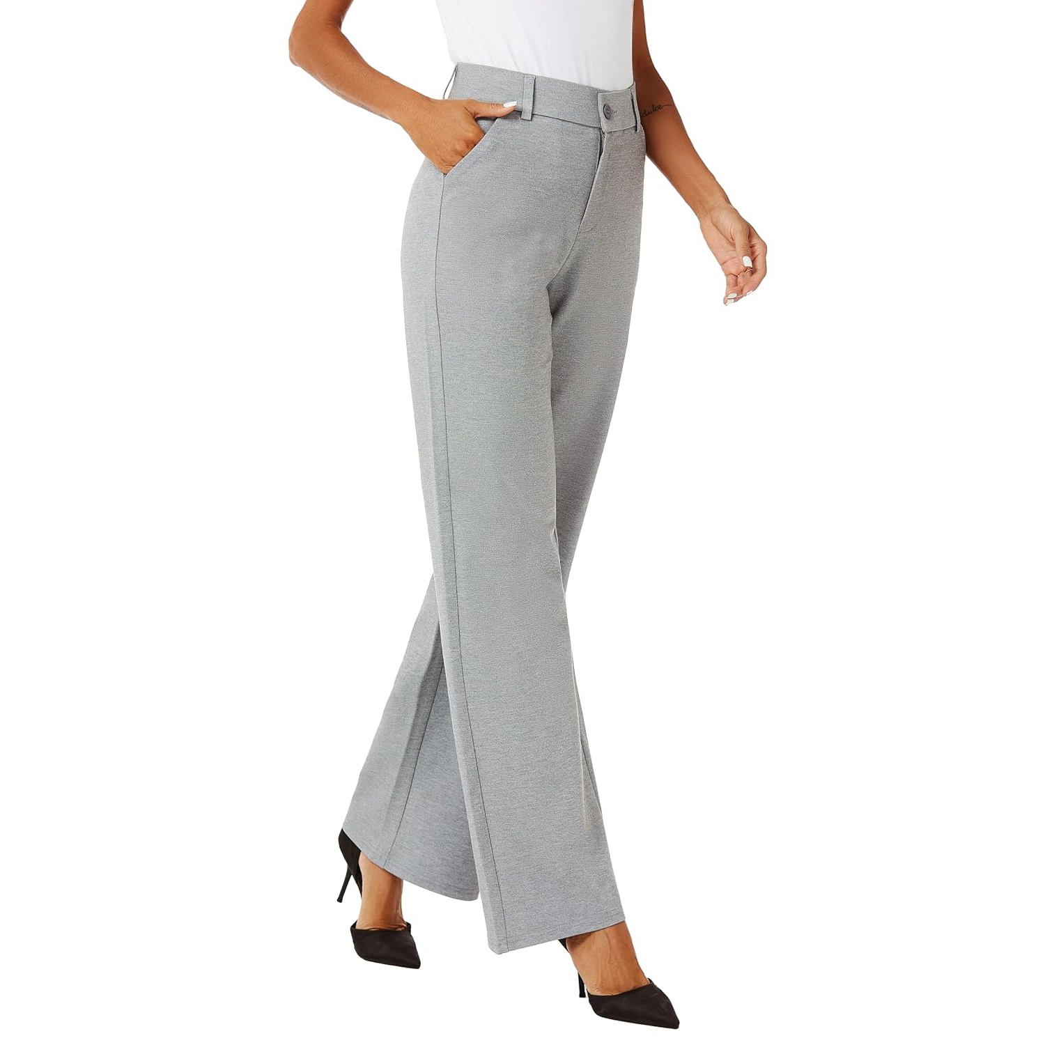 Casual Straight High Trousers With Pockets For Women