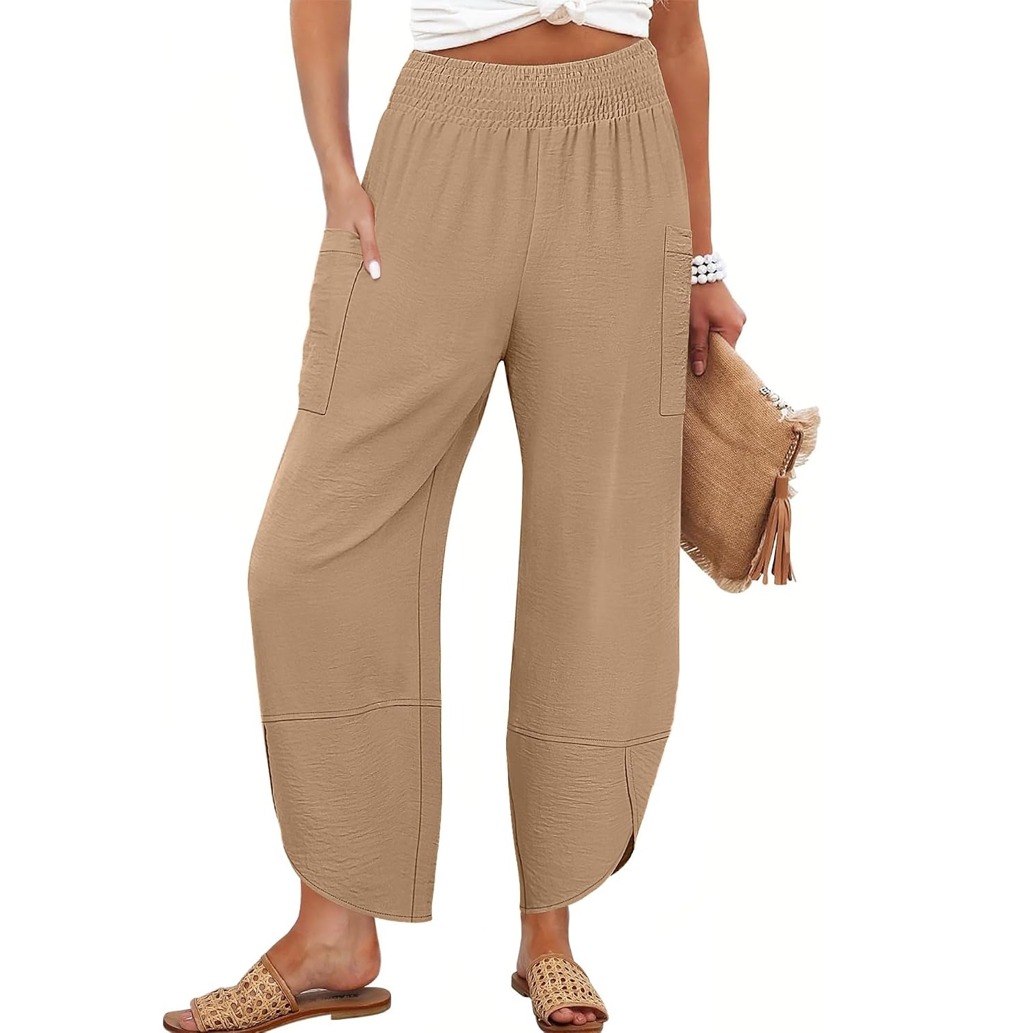 Casual Lounge Wide Flowy Loose Cropped Fit Pants For Women