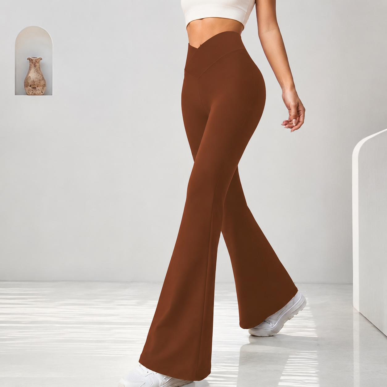 High Rise Flared Casual Stretch Pants For Women