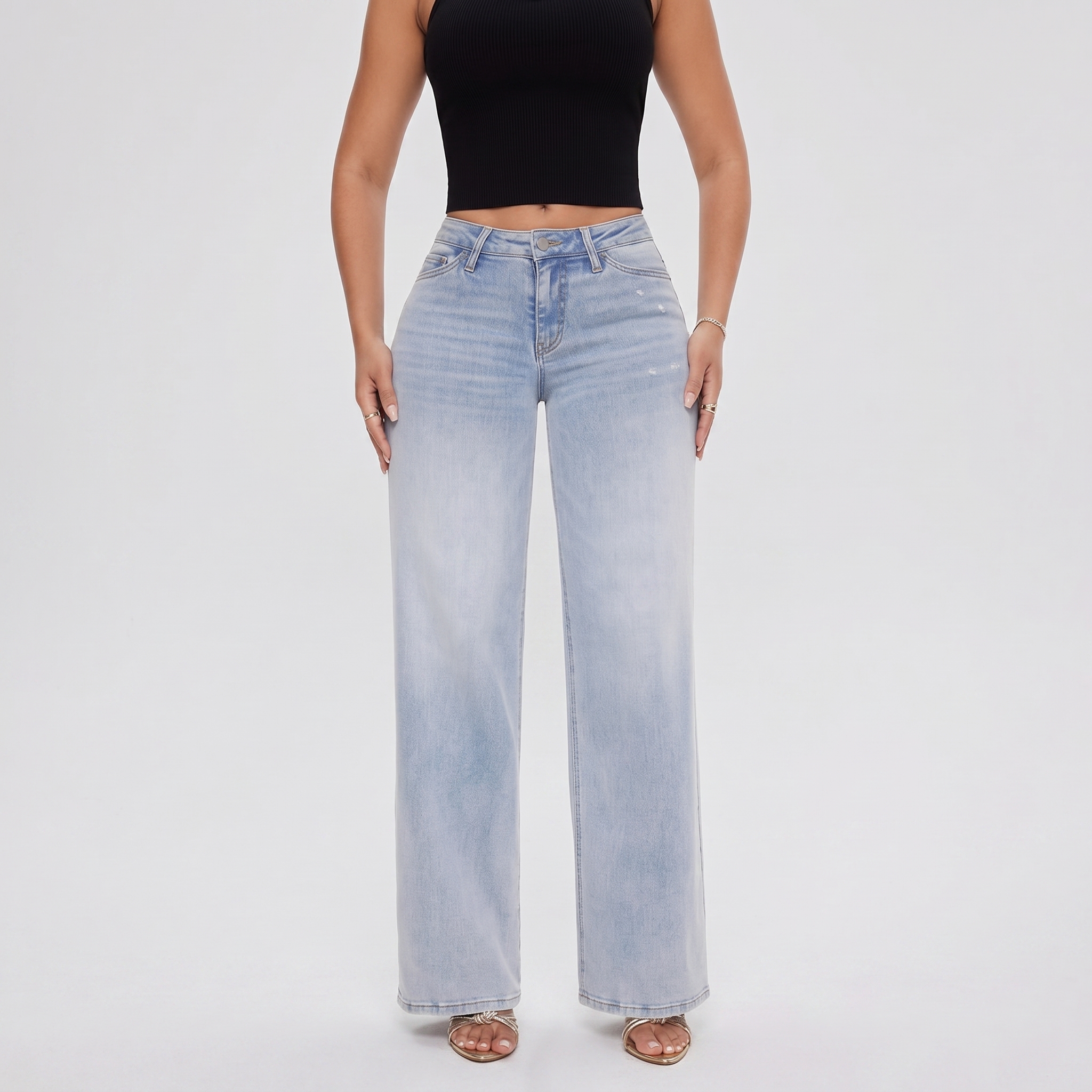 Stretchy Wide Fit Baggy Comfortable Jeans For Women