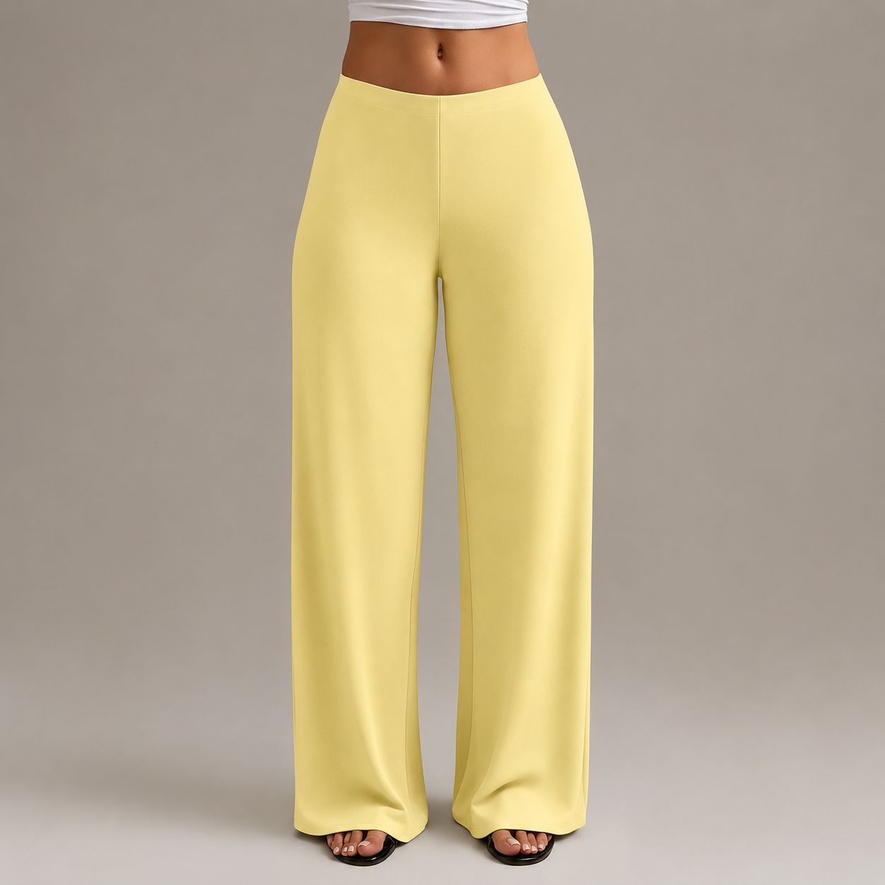 High Rise Stretch Straight Cut Pants For Casual Office Wear For Women