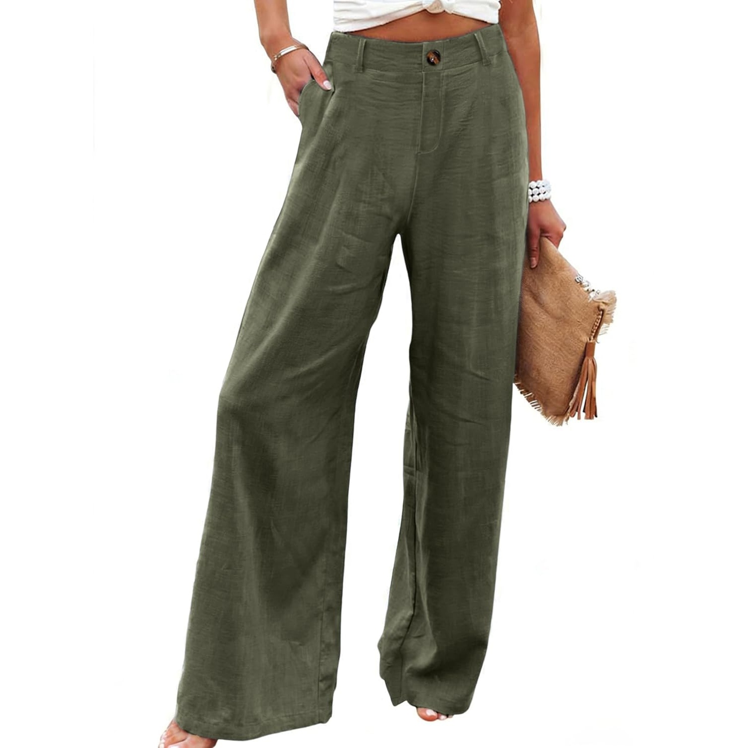 Casual Up Pants With Button For Women