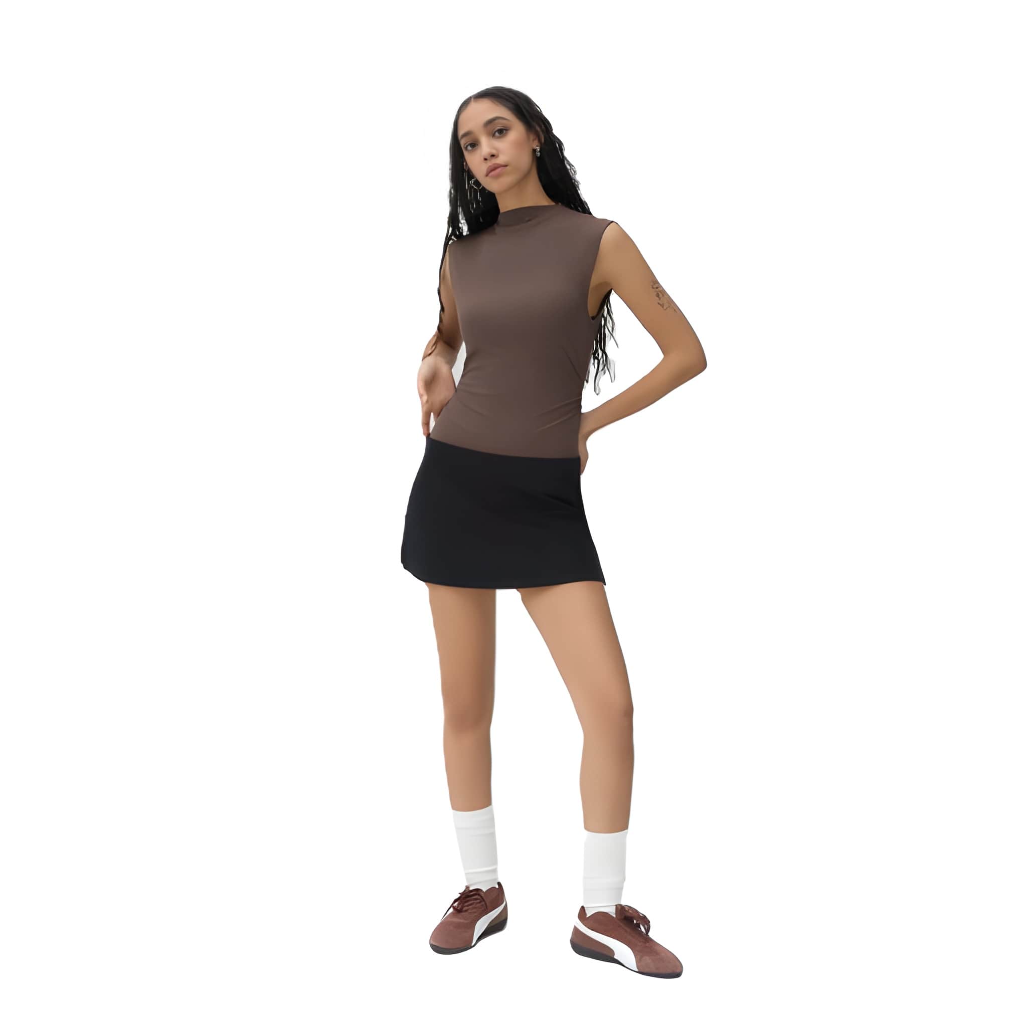 Low Rise Fitted Mini Skort With Split Hem For Women