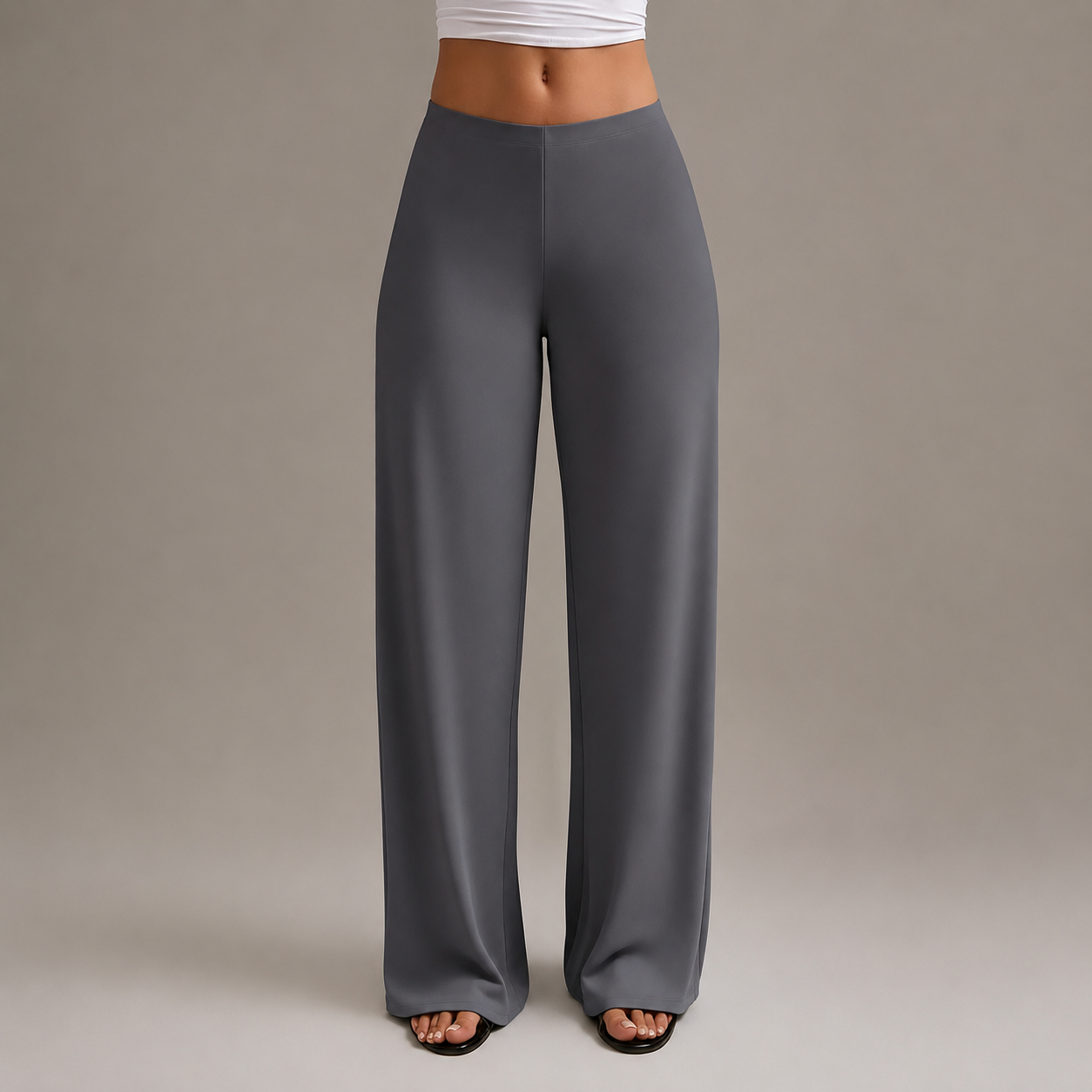 High Rise Stretch Straight Cut Pants For Casual Office Wear For Women