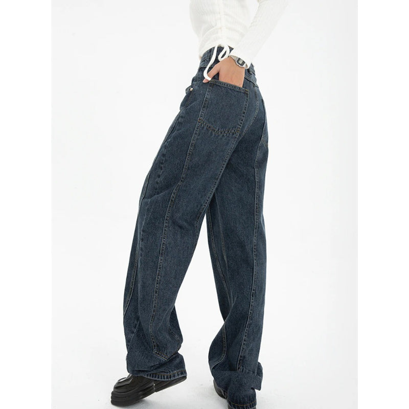 Women High Waist Vintage Straight Baggy Streetwear Jeans-Legletic