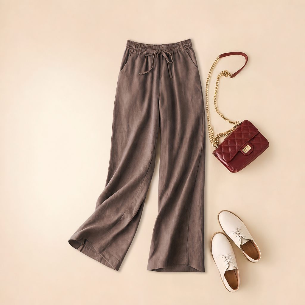 Solid Colored High Rise Wide Retro Pants For Women