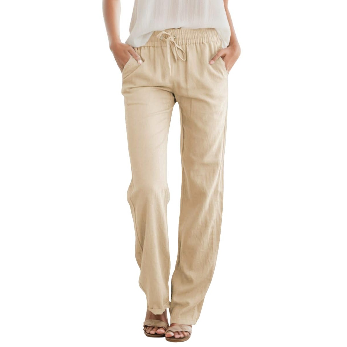 Casual Linen Drawstring Loose Pants With Pockets