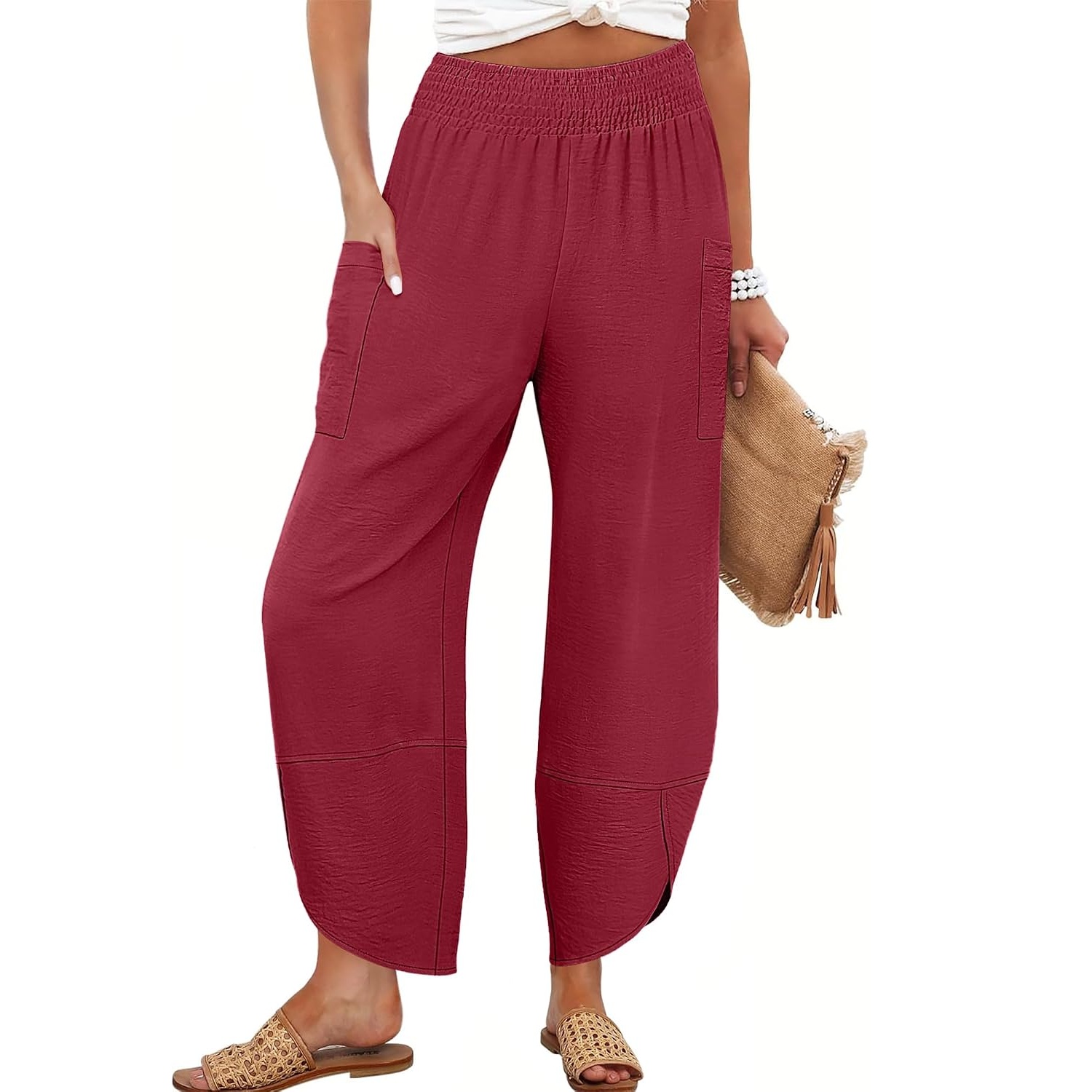 Casual Lounge Wide Flowy Loose Cropped Fit Pants For Women