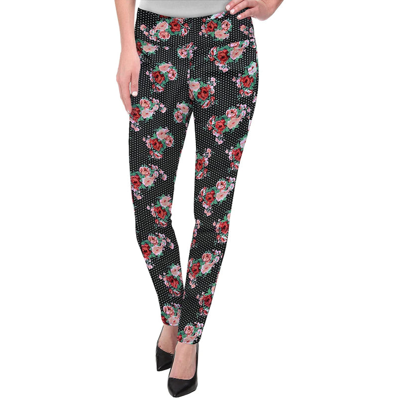 Office Dressy Printed Leggings Skinny Trousers For Women-Legletic