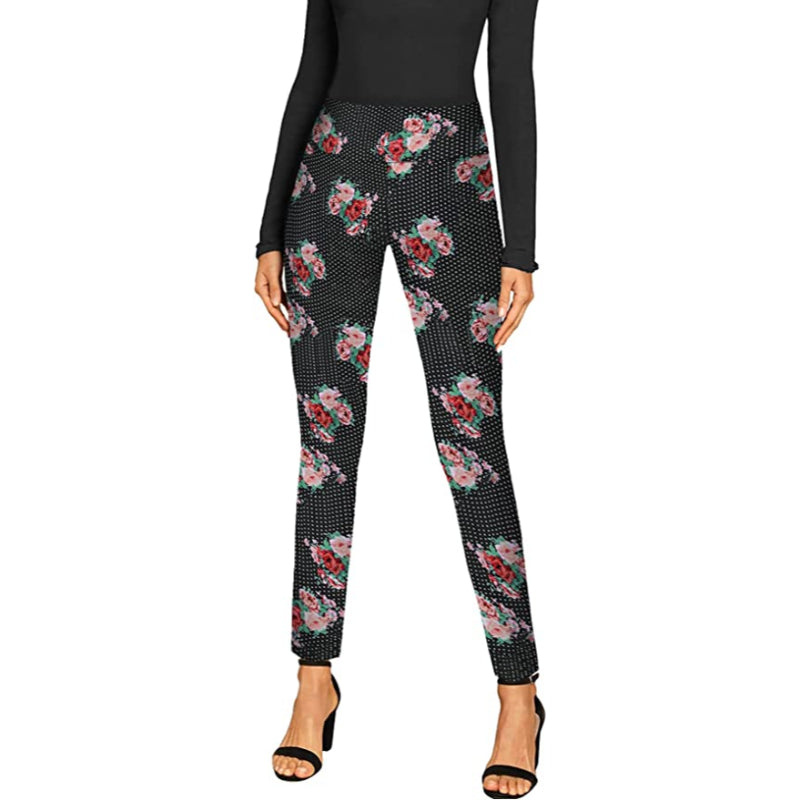 Office Dressy Printed Leggings Skinny Trousers For Women-Legletic