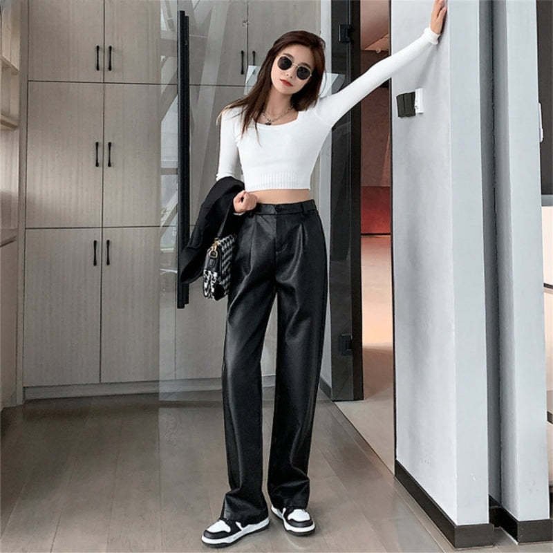 Women's Loose PU Leather Pants-Legletic