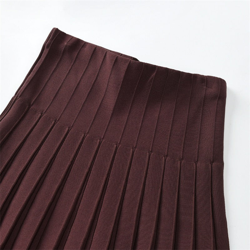 High Waist Knitted Pleated Skirts For Women-Legletic