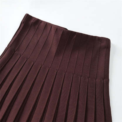 High Waist Knitted Pleated Skirts For Women-Legletic