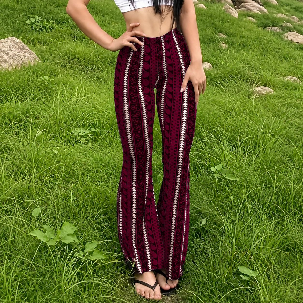 Printed Flared Knit Fitted Daily Bottoms Trousers