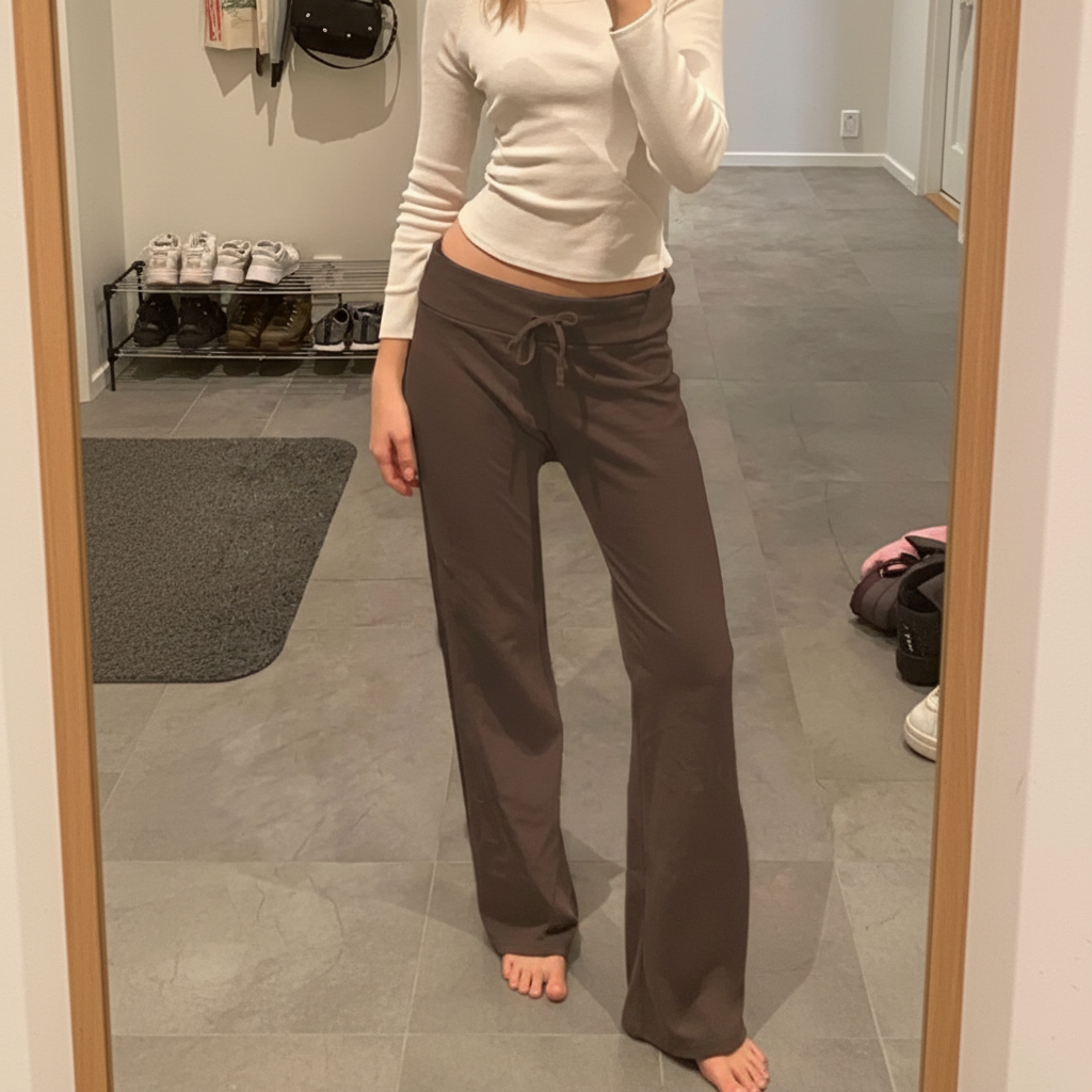 Solid Adjustable Drawstring Straight Fit Lounge Pants With Soft Stretch For Women