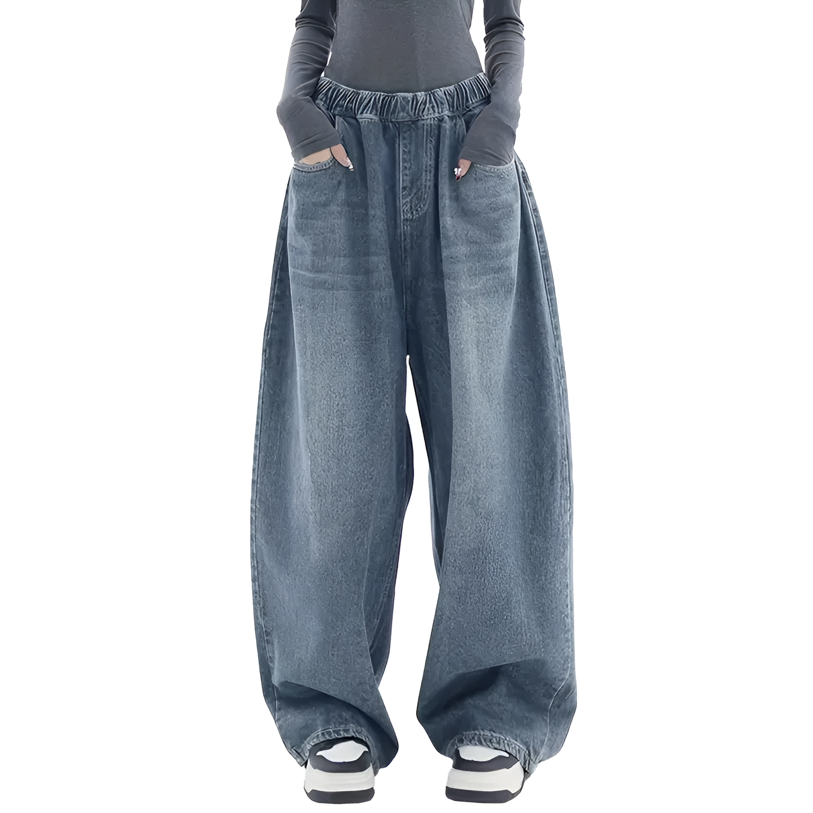 Dark Wash Loose Fit Vintage Denim Pants For Women
