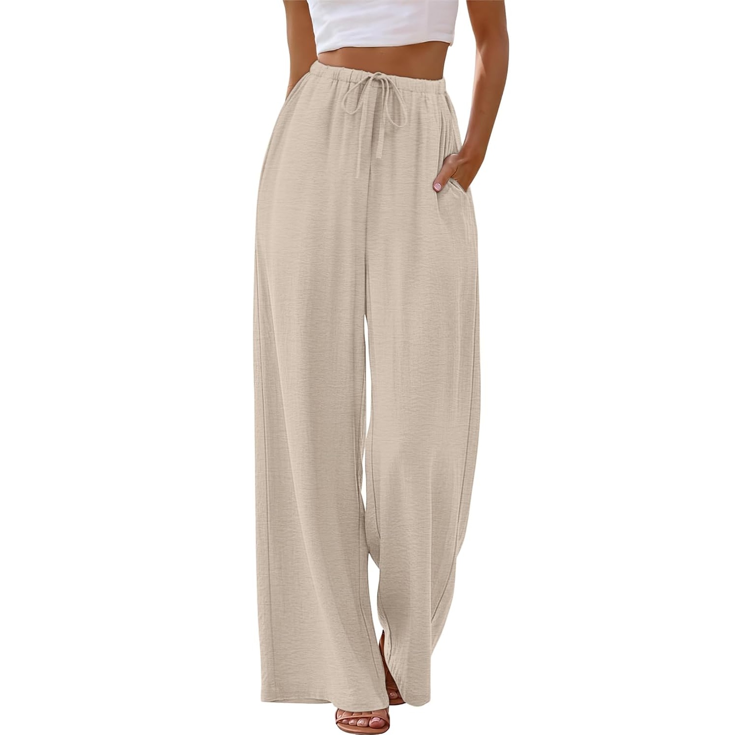 Flowy Wide Length Palazzo Pants With Pockets For Women