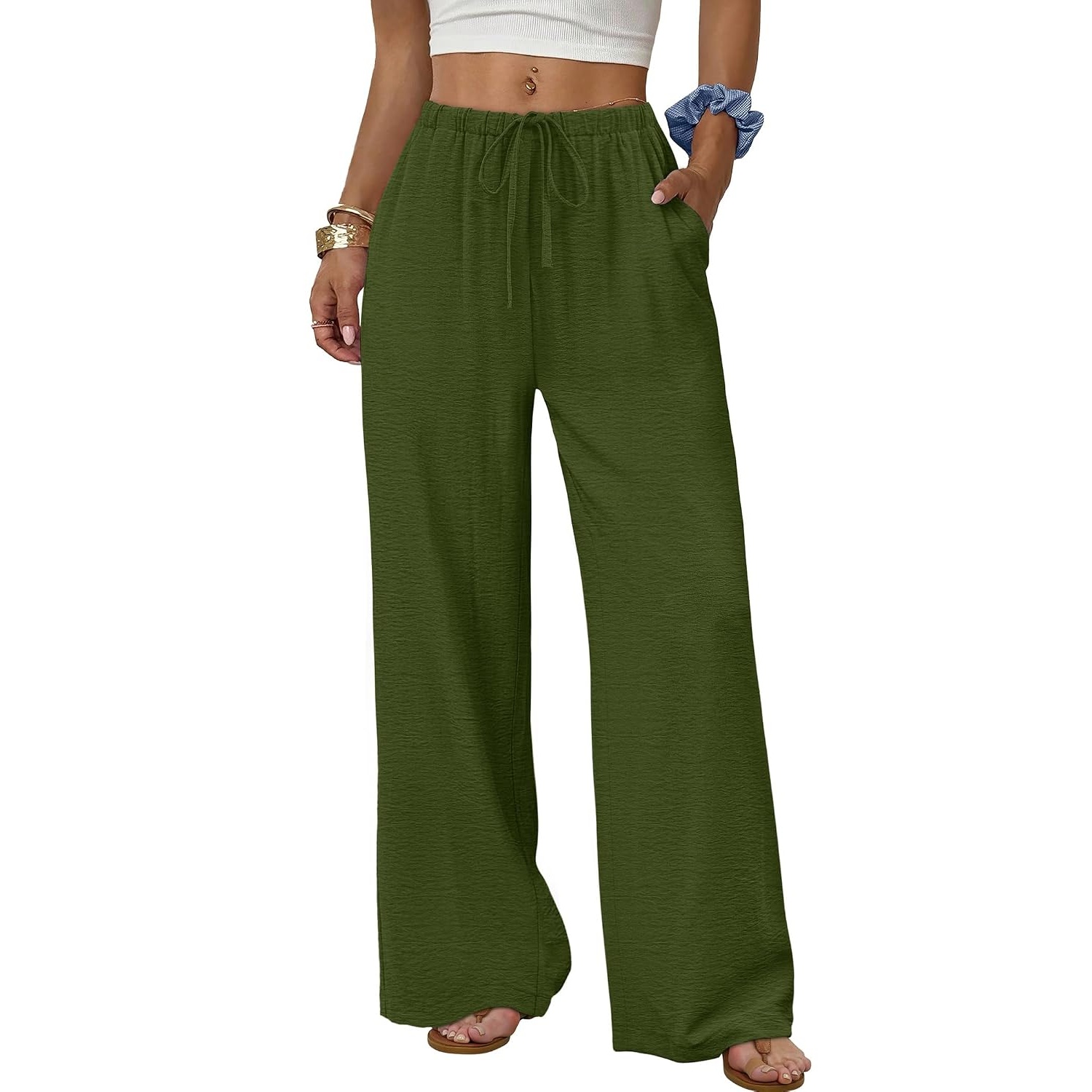 Flowy Wide Length Palazzo Pants With Pockets For Women