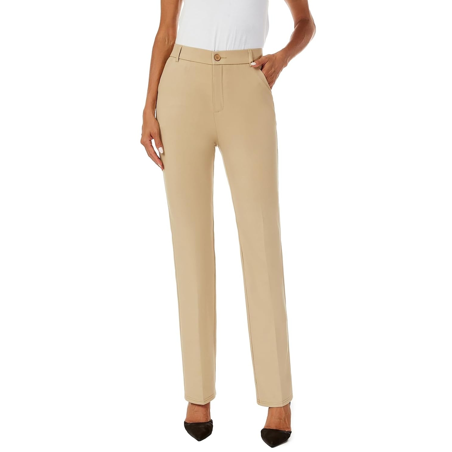 Stretchable Straight Solid Casual Pants