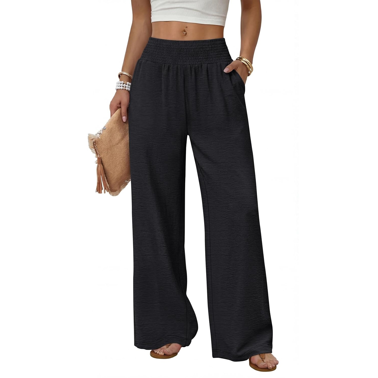 Casual Lounge Wide Flowy High Pants For Women