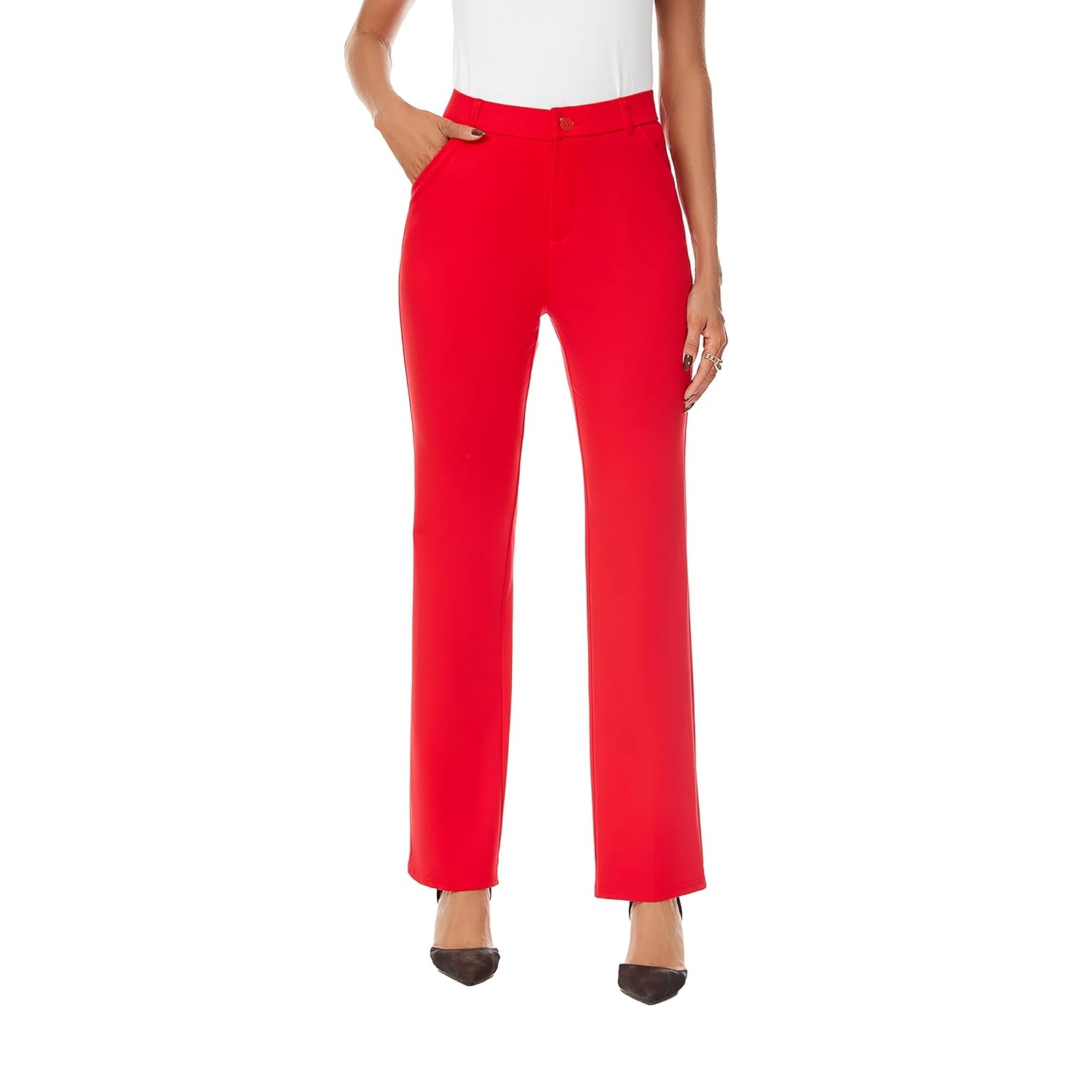 Stretchable Straight Solid Casual Pants