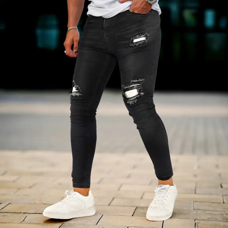 Mens Ripped Stretch Jeans Slim Fit Distressed Skinny Denim Pants Fashion Comfort Tapered Leg