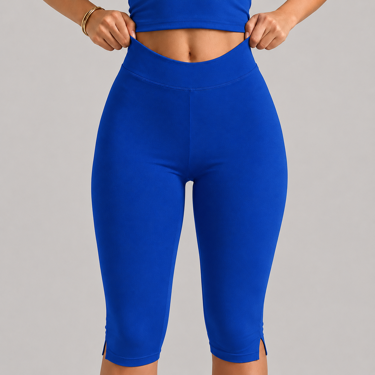 Capri Length Split Hem Sports Fitness Pants For Women