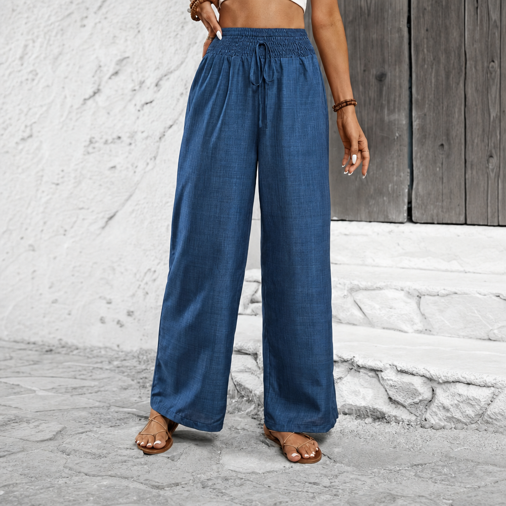 Drawstring Wide Leg Casual Pants For Women