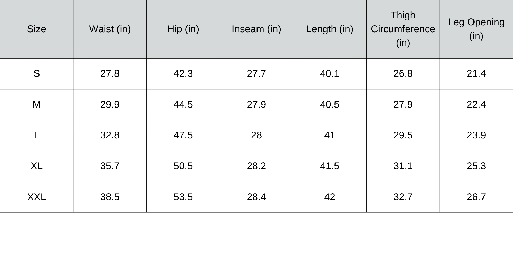 Size Chart