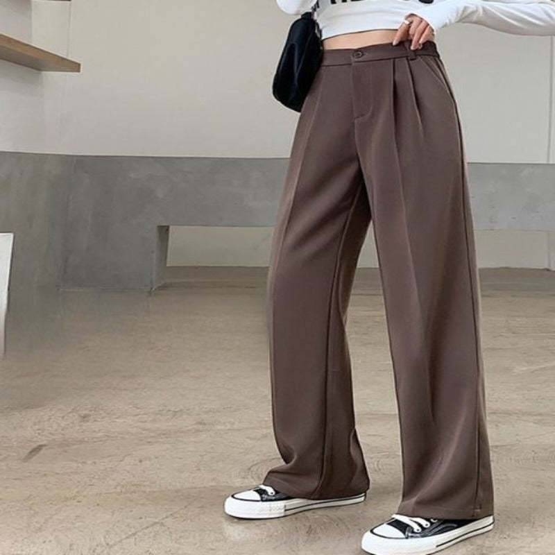 Casual High Waist Loose Fit Wide Leg Pants For Female-Legletic