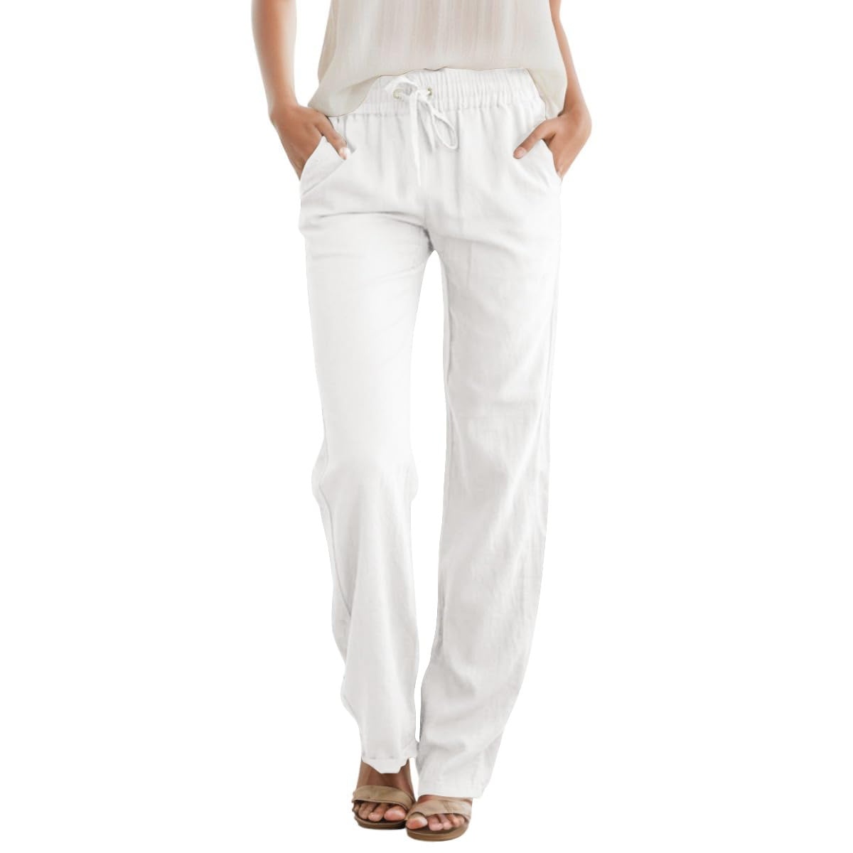 Casual Linen Drawstring Loose Pants With Pockets