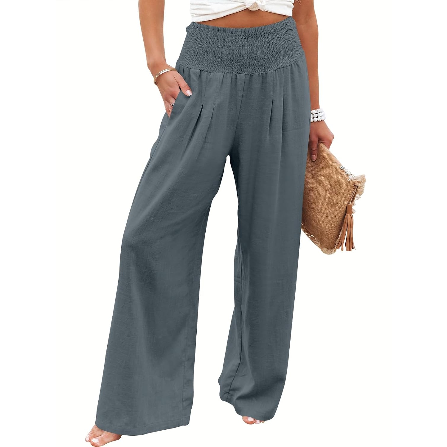 Casual Lounge Wide Loose Boho Linen Fit Pants For Women