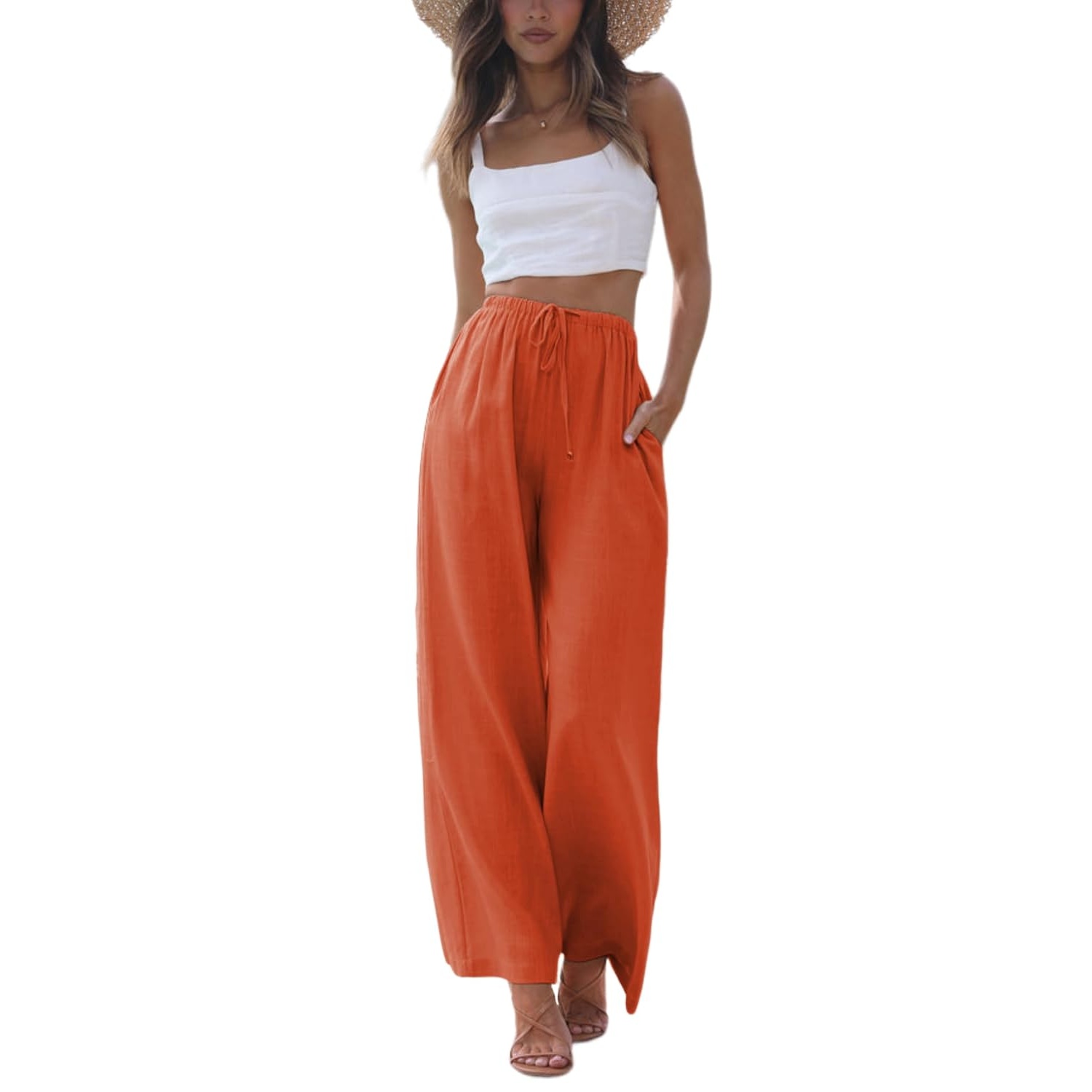 Wide Palazzo Cotton Linen Beach Summer Pants For Women