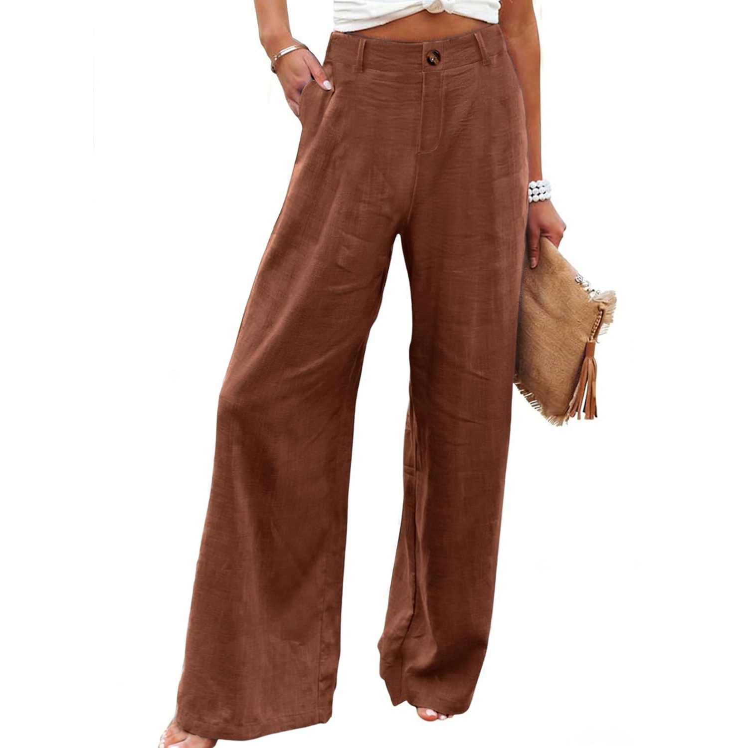Casual Up Pants With Button For Women