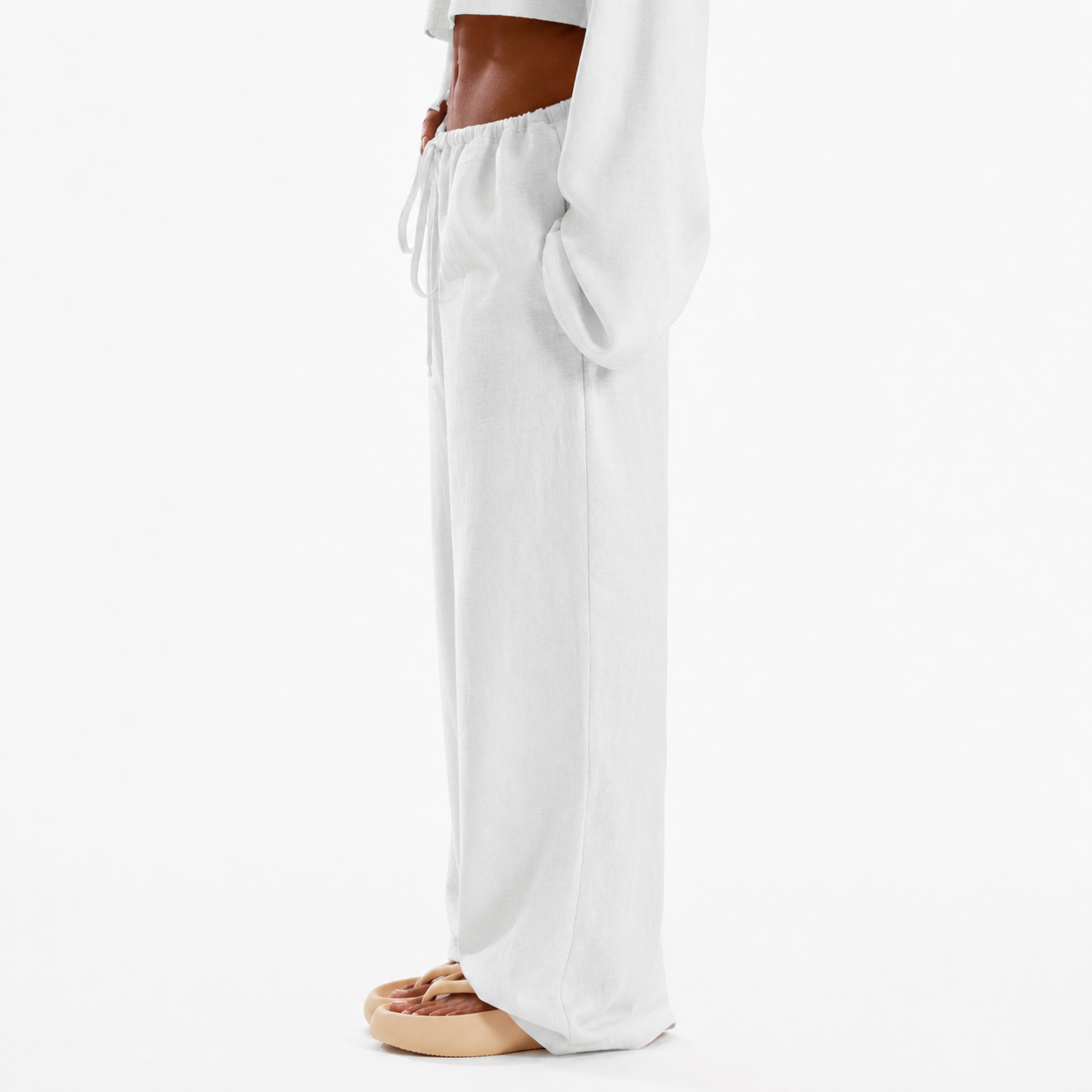 Tie Front Linen Feel Vacation Beach Trousers For Women