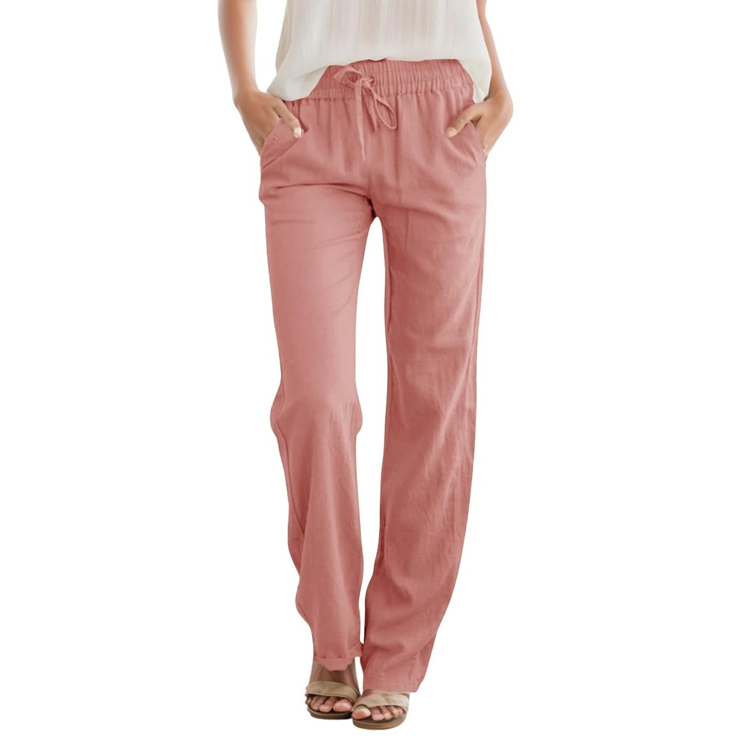 Casual Linen Drawstring Loose Pants With Pockets