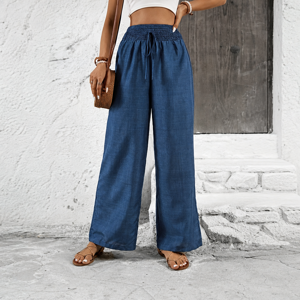 Drawstring Wide Leg Casual Pants For Women