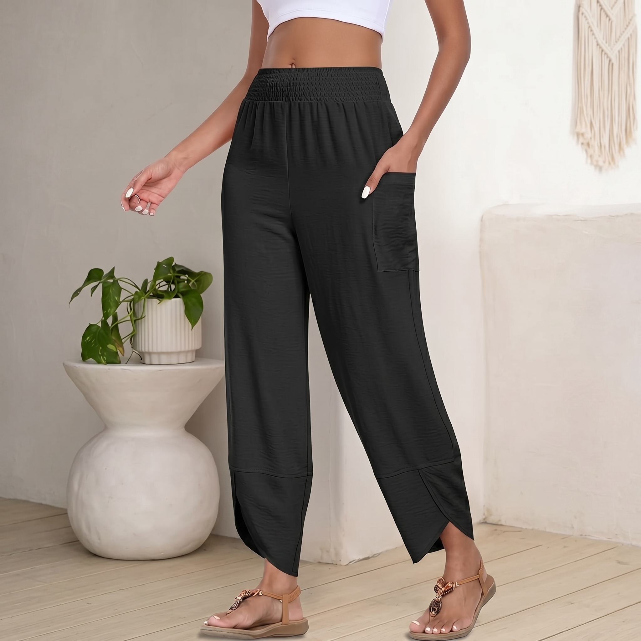 Casual High Rise Wide Palazzo Capri Pants For Women