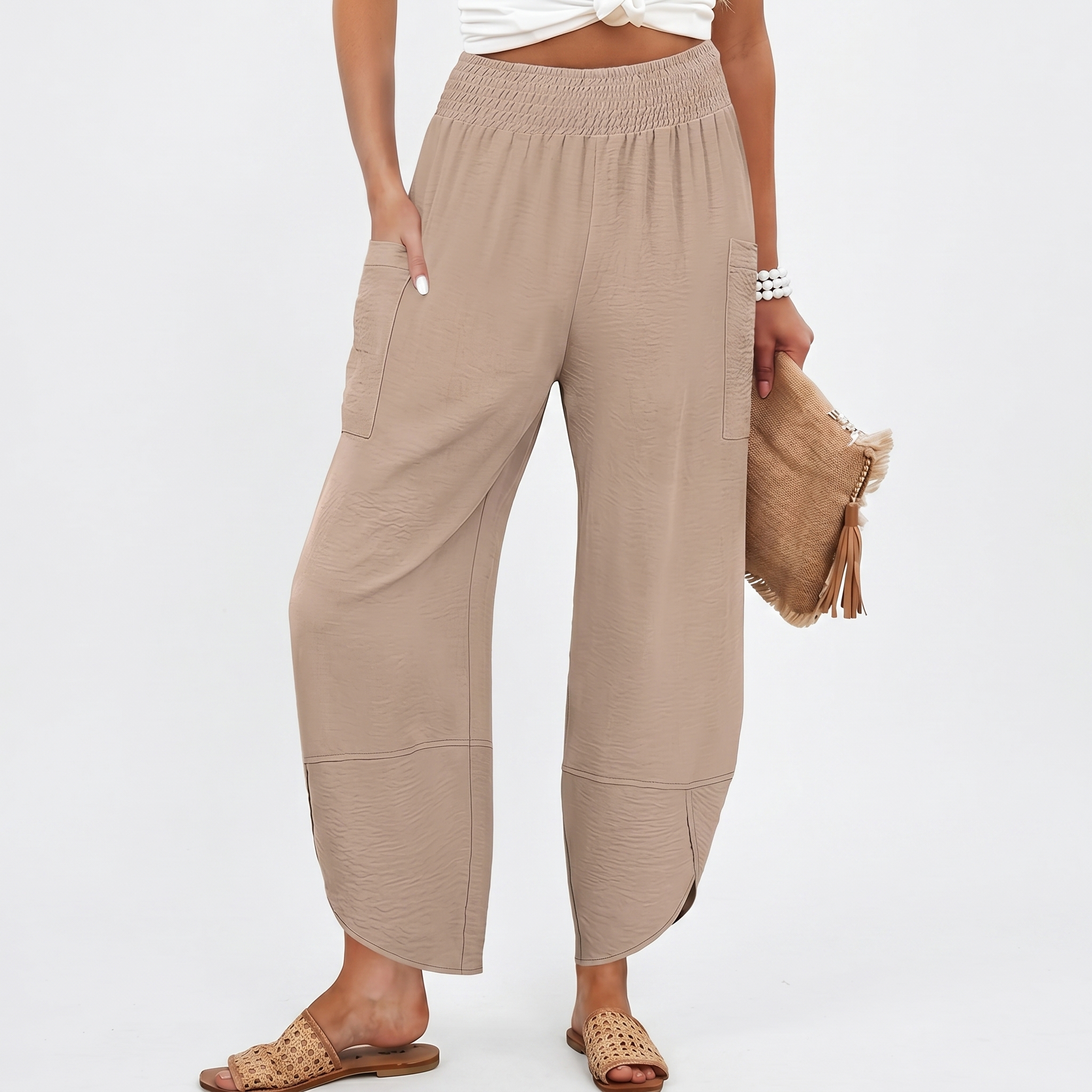 Casual High Rise Wide Palazzo Capri Pants For Women
