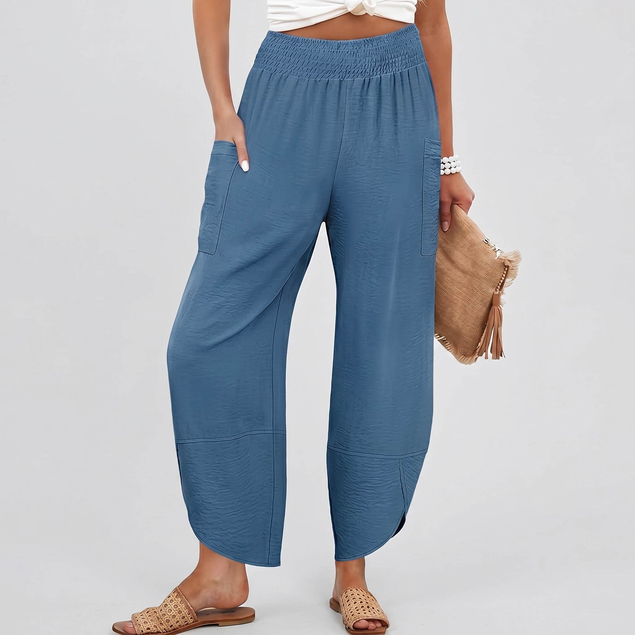 Casual High Rise Wide Palazzo Capri Pants For Women